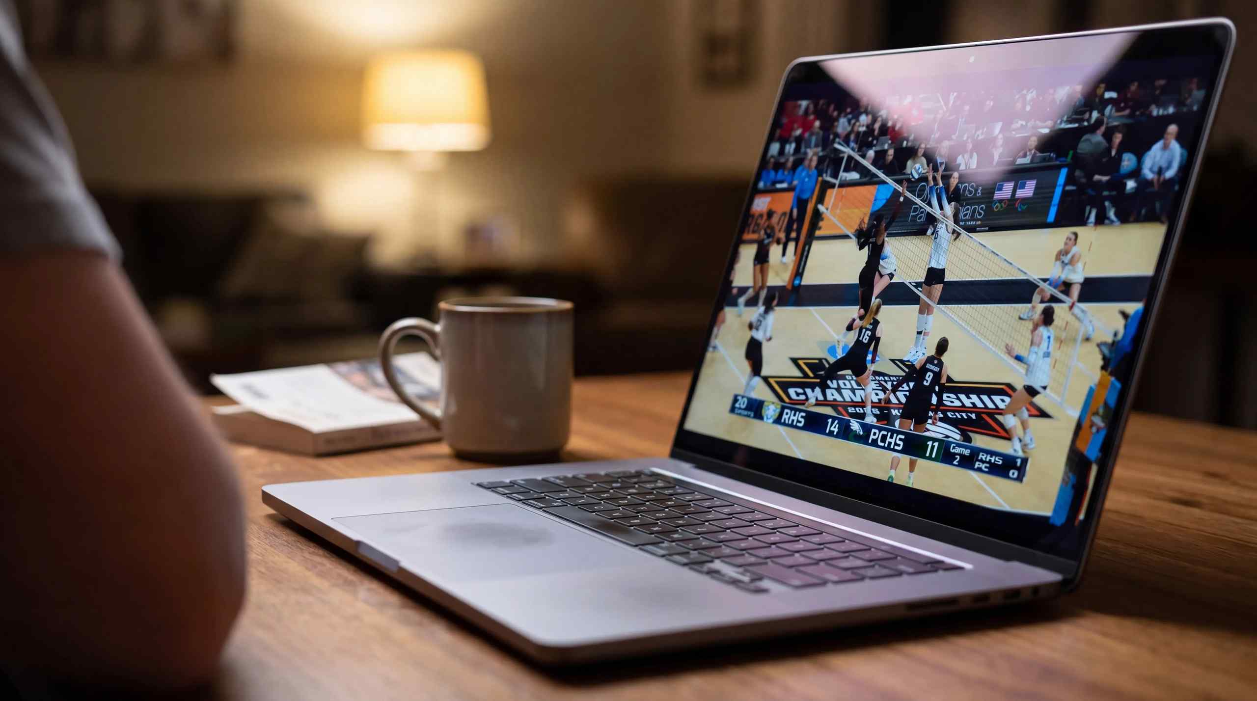 basketball game playing on laptop